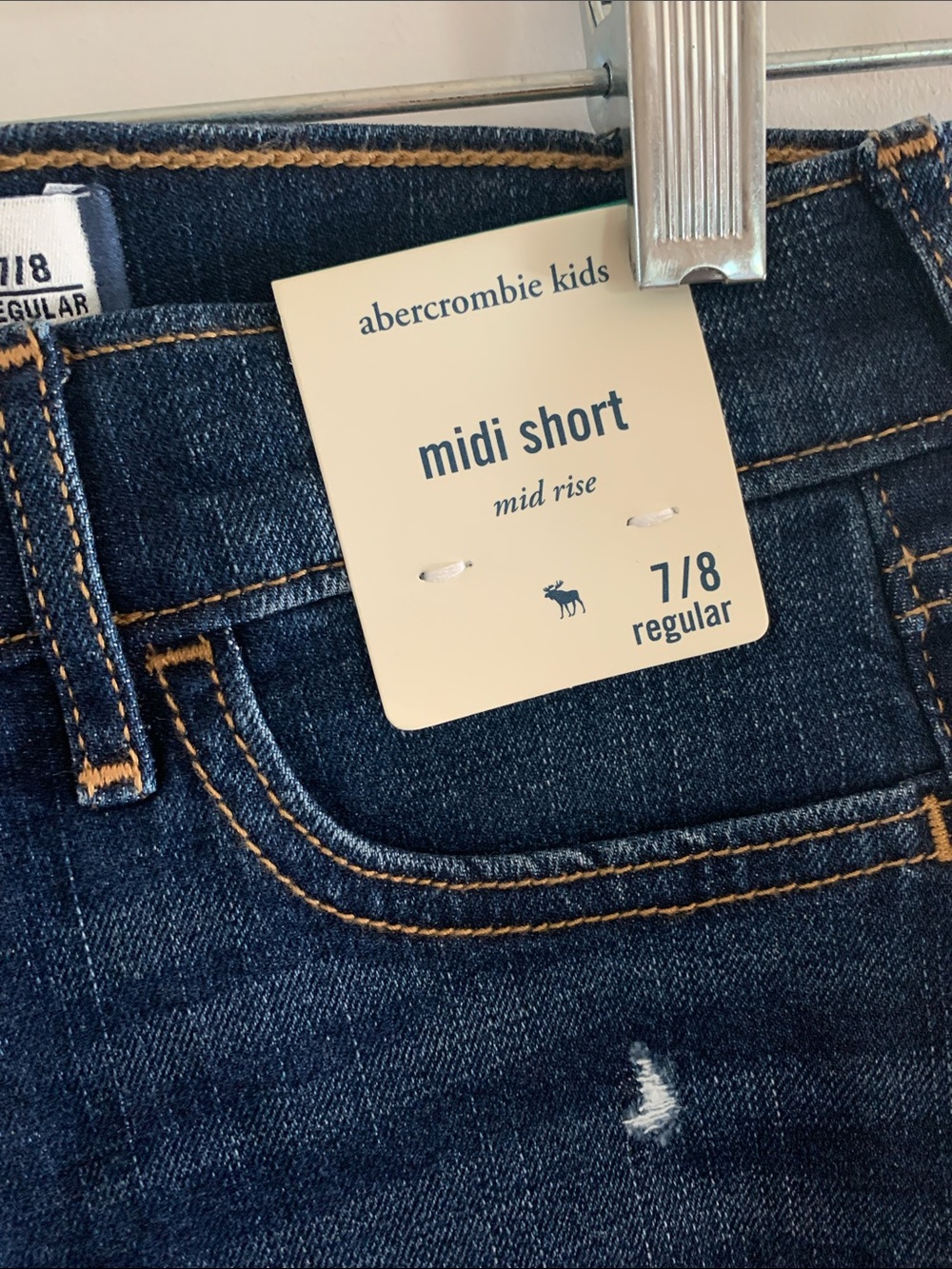 NWT abercrombie kids dark indigo distressed denim shorts - Picture 3 of 4